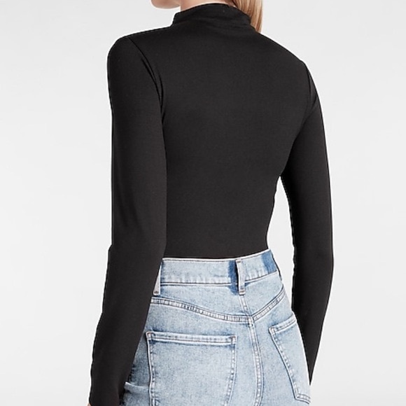 Express Black Body Contour Mock Neck Cutout Bodysuit - Picture 2 of 8